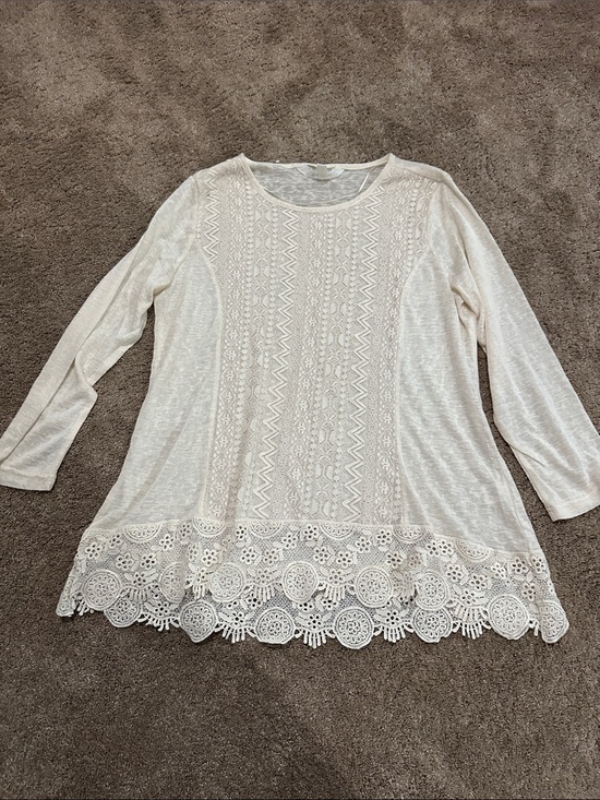Tantrums Tops - Tantrums Cream Crochet-Hem Long Sleeve Tunic